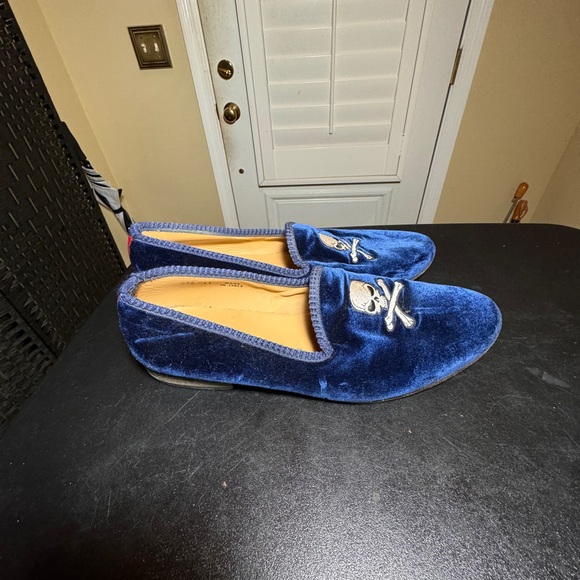 Del Toro blue velvet embroidered skull men’s loafer size 11 made in Italy main image 10